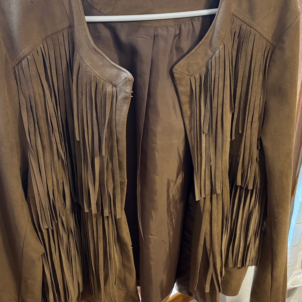 a.n.a Brown Suede Fringe Leather Jacket